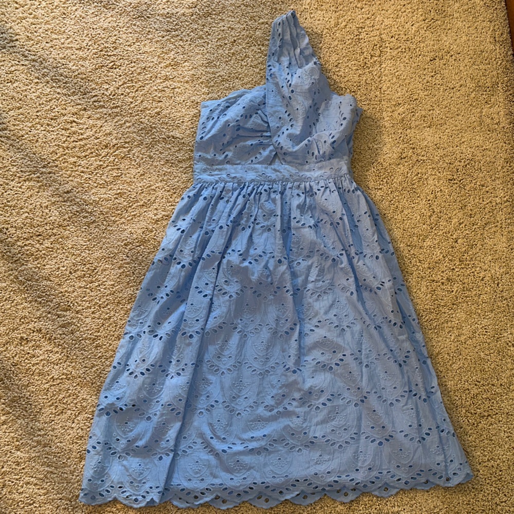 French Connection Women’s Size 8 One Shoulder Blue Eyelet Dress